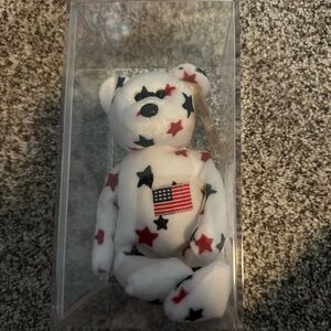 Ty Beanie Babies White Bear with Red and Black Stars